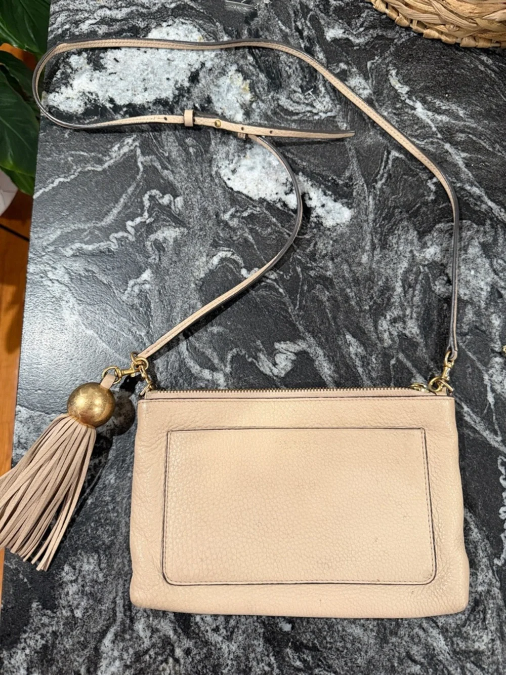 Tory Burch Blush Pebbled Leather Crossbody with Tassel